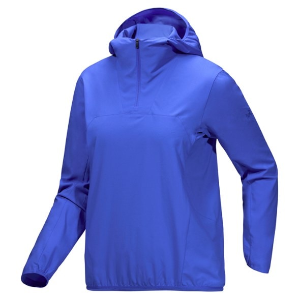Front view of the Sima AirFlex women's pullover showing quarter-zip and hood design for hiking comfort