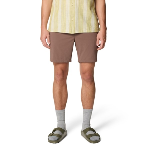 Front view of TrailFlex hiking shorts showing elastic waistband and deep side pockets.