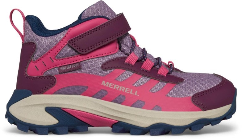 Side view of TrailBlaze Grip waterproof kids boots showing durable synthetic uppers and secure bungee laces