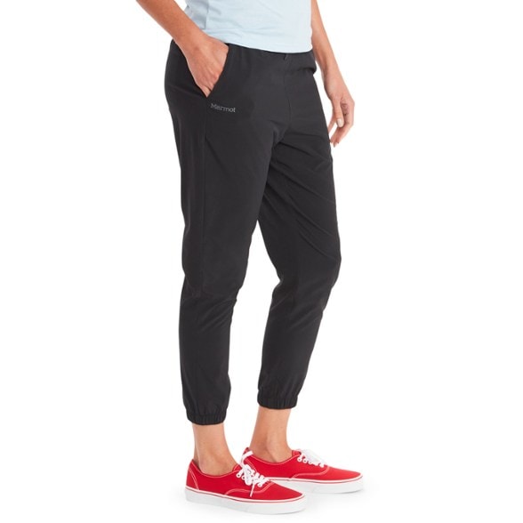 Elda Women's Joggers worn while hiking, showcasing comfort and flexibility.