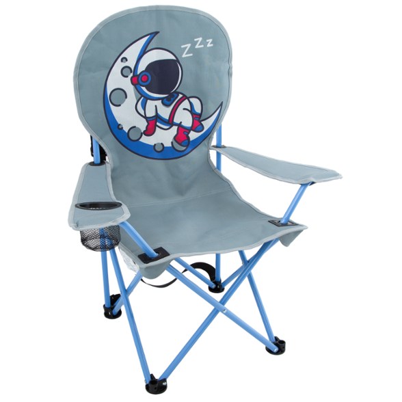 Adventure Buddy Kids Camp Chair in outdoor setting, showcasing the cup holder and fabric design