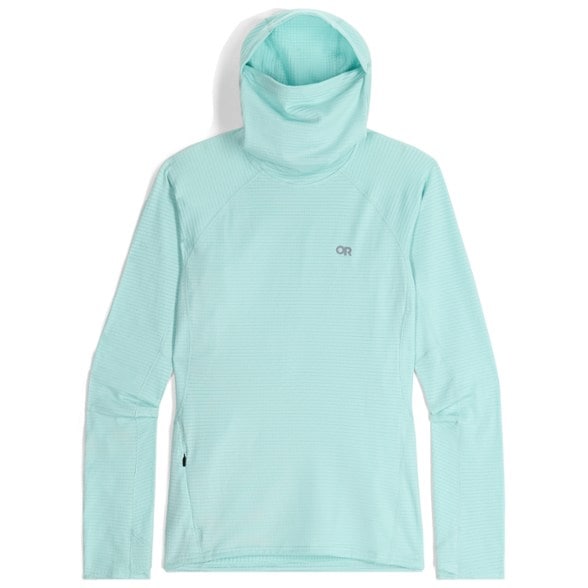 Front view of VigorGrid fleece hoodie showing breathable fabric and ergonomic fit for women's outdoor clothing