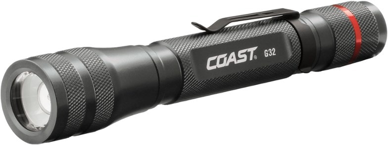 Coast G32 Tactical LED Flashlight showcasing its slim profile and bright beam.