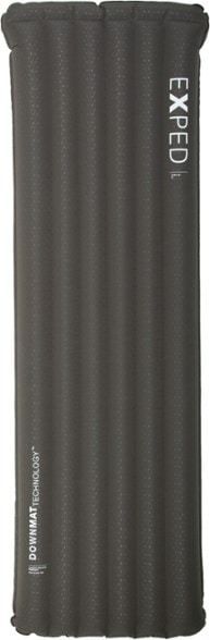 Top-down view of the Exped ArcticLoft down sleeping pad fully inflated, showcasing its 3.5-inch thickness and insulated surface ideal for cold weather camping