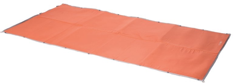 Versatile camping mat laid out for a picnic with food and drinks on top.