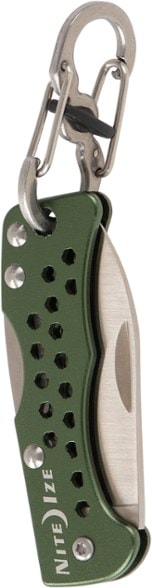 Angle view of Pocket Utility Keychain Knife showcasing its sleek design and locking blade.