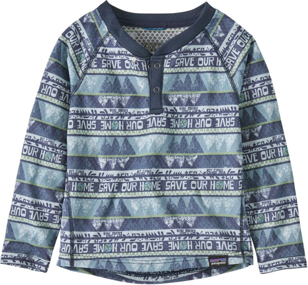Cozy Capilene Henley base layer top for infants, showcasing its diamond-grid texture.