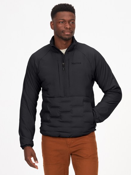 WarmCube half-zip down jacket showcasing 3D WarmCube construction during a winter hike.