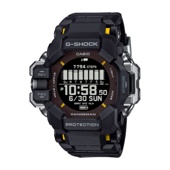 Casio G-Shock Rangeman GPS Solar Pro GPRH1000 showing high-contrast display and compass features