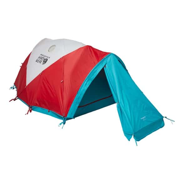 Alpine Defender tent set up in snowy landscape, showcasing its weather-resistant features.