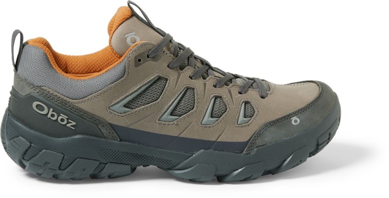 Oboz Sawtooth X Low Men's Hiking Shoes side view, highlighting the oiled nubuck leather and mesh.