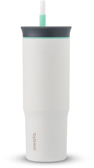 Owala 24 oz stainless steel insulated tumbler with straw and spout, perfect for travel.