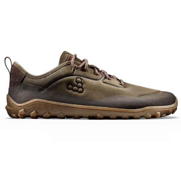 Vivobarefoot Tracker Low hiking shoes side view showcasing the Wild Hide leather