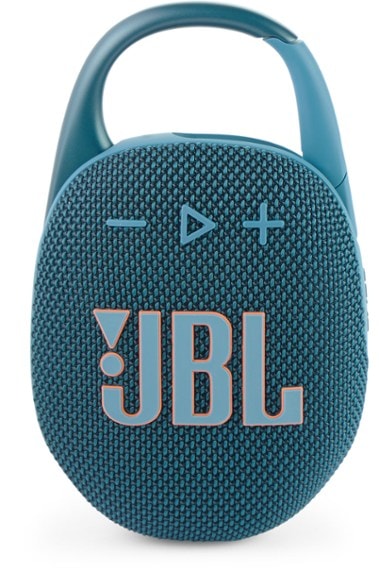 ClipPro 5 waterproof speaker hooked to a hiking backpack with integrated carabiner
