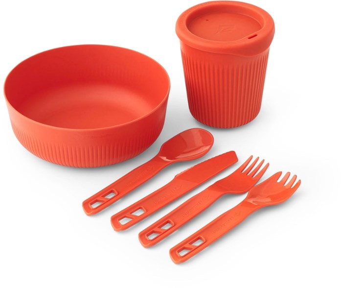 Adventure Ready dinnerware set displayed outdoors with a scenic background
