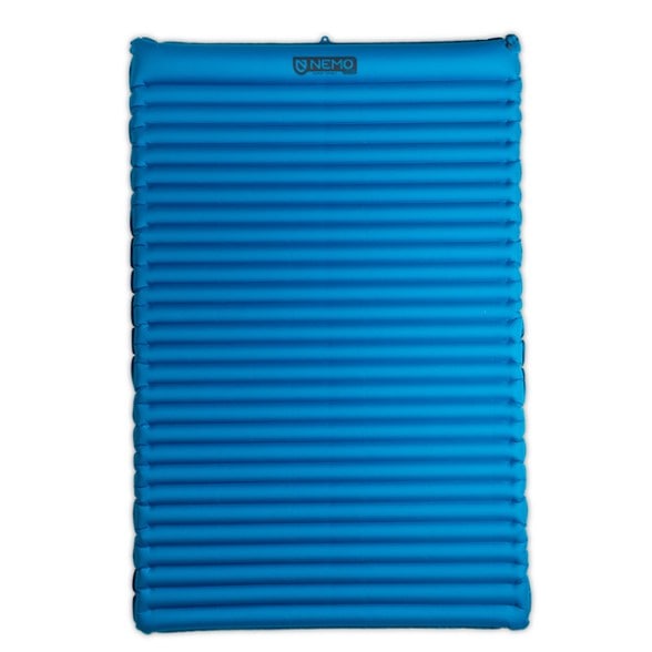 Top view of the durable double air sleeping pad for backpacking showing body-cradling 3D baffling design