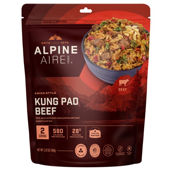 AlpineAire Kung Pao Beef package ready for cooking outdoors