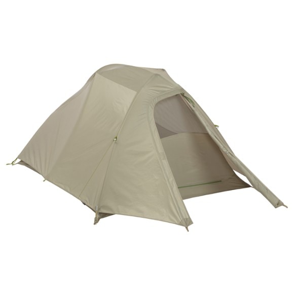 Big Agnes C Bar 3 tent set up in a scenic forest, showcasing its spacious interior and sturdy design.