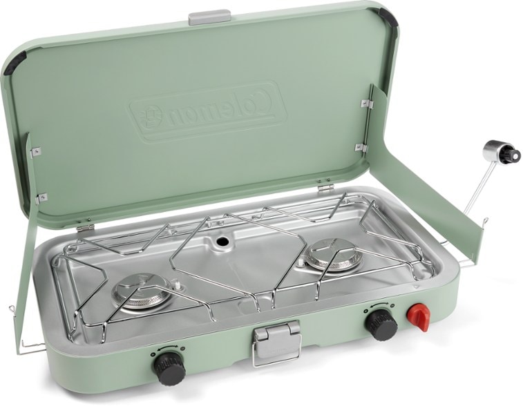 Cascade 222 camp stove showing dual burners and wind guards