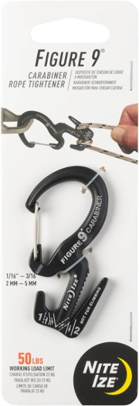 Nite Ize Figure 9 Mini Carabiner Rope Tightener shown in action securing a rope
