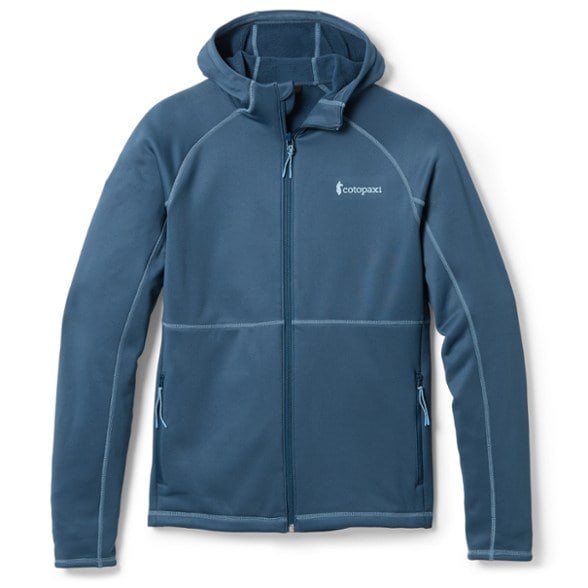 Side view of the Cotopaxi Tempa Men's Hooded Fleece Jacket showcasing the hood and sleeve design.