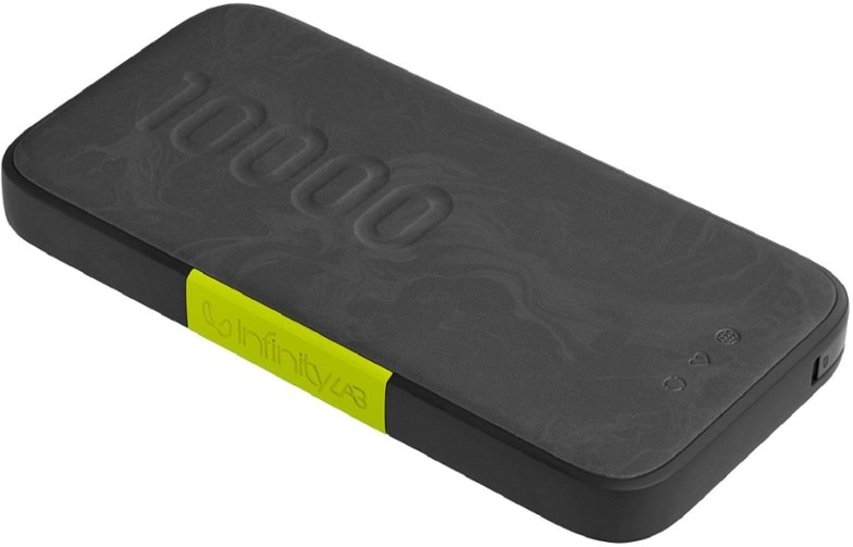 EcoCharge 10000mAh Power Bank showing built-in Lightning cable for fast charging.