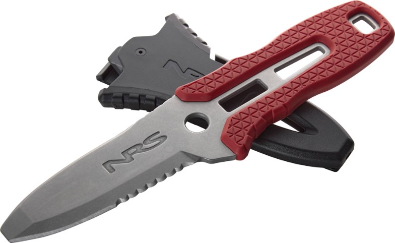 NRS pilot knife displayed with sheath, showcasing quick release feature