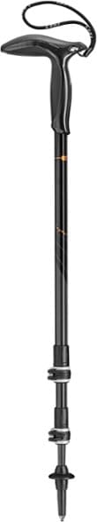 Leki Legend Trekking Pole showcasing its ergonomic grip on a rocky trail.