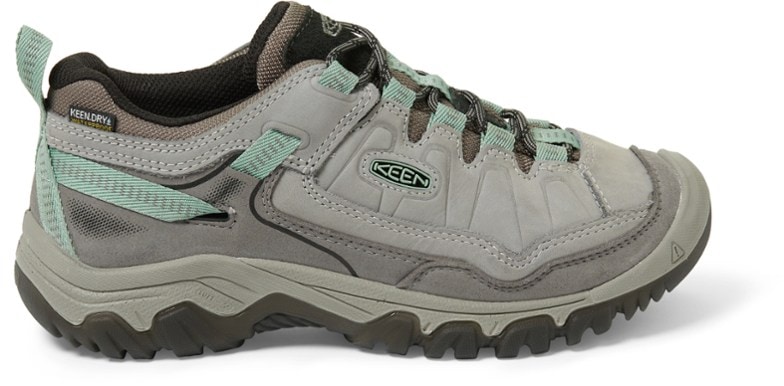 Side view of KEEN Targhee IV waterproof hiking shoes showcasing the nubuck leather upper.