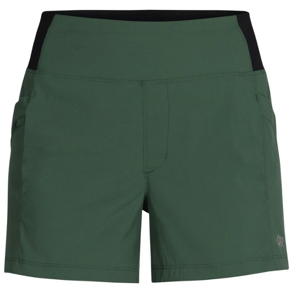 Zendo Women's Adventure Shorts displayed on a model during a hiking trail, highlighting the lightweight fabric.