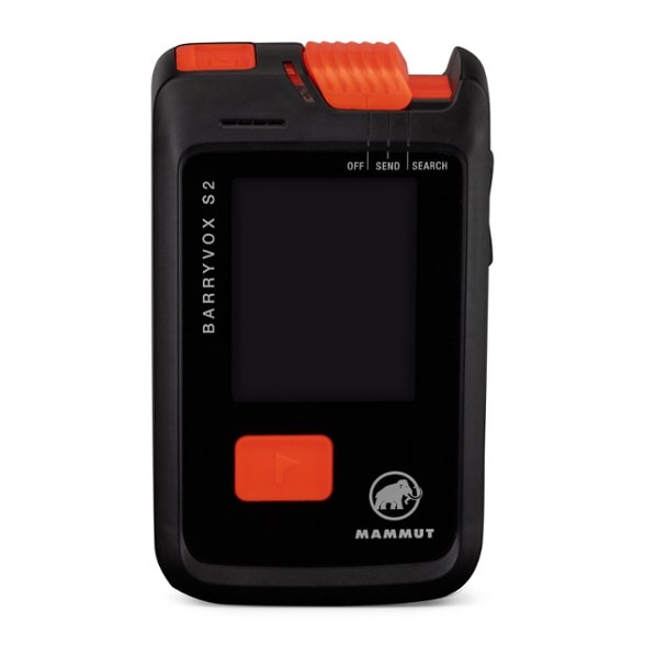 Mammut Barryvox S2 avalanche transceiver displayed on rocky terrain, showcasing its high-contrast display.