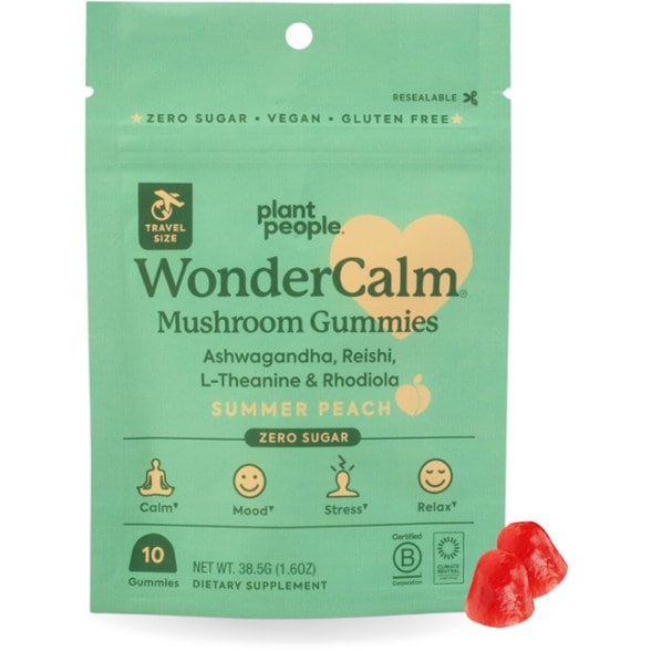 CalmMushroom Bliss Gummies in a peach flavor with a vibrant label