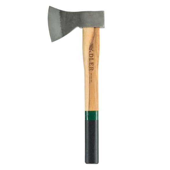 Adler Rheinland throwing hatchet showcasing its hickory handle and steel blade.