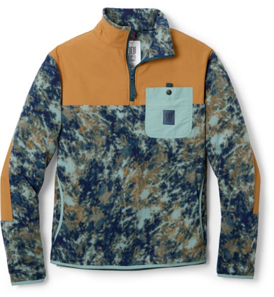Front view of the men's quarter zip pullover showing relaxed fit and zippered chest pocket