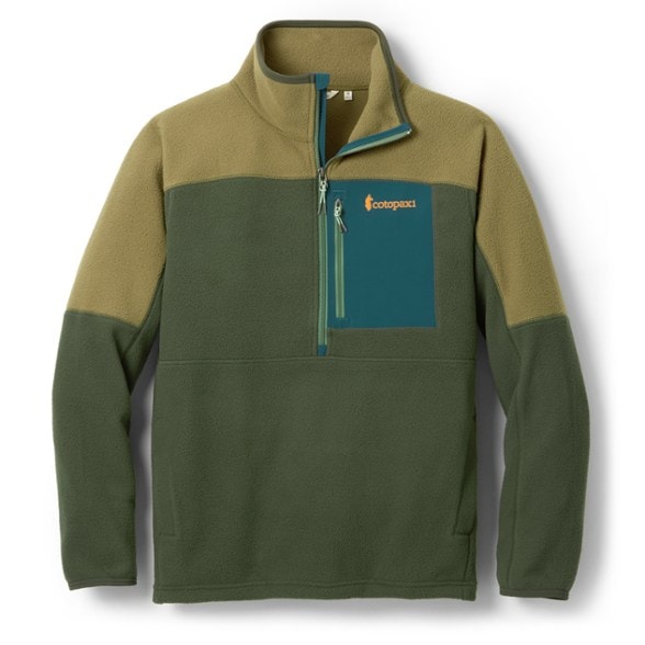 Men's recycled fleece half-zip jacket from the front, showcasing its stylish design and pockets.