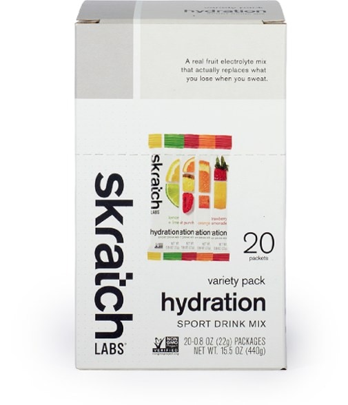 Electrolyte Boost Hydration Mix packets in Lemon + Lime, Fruit Punch, Orange, and Strawberry Lemonade flavors.