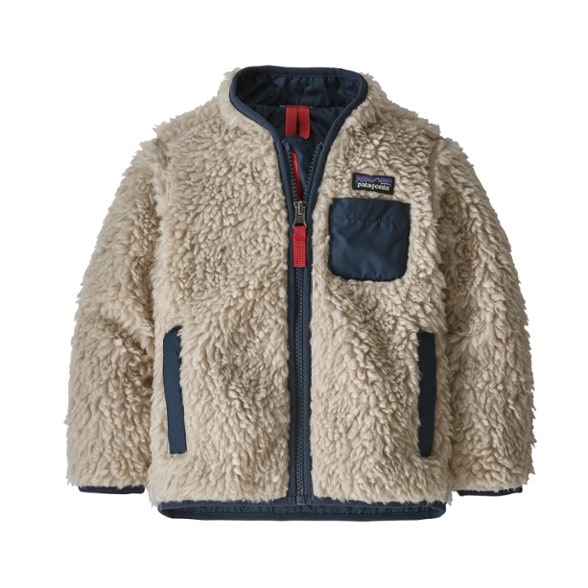 Close-up view of the Patagonia fleece jacket for infants showing the soft fabric.