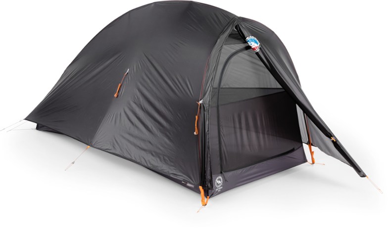 Big Agnes Fly Creek UL1 tent in a forest setting, showcasing its lightweight structure and spacious vestibule.