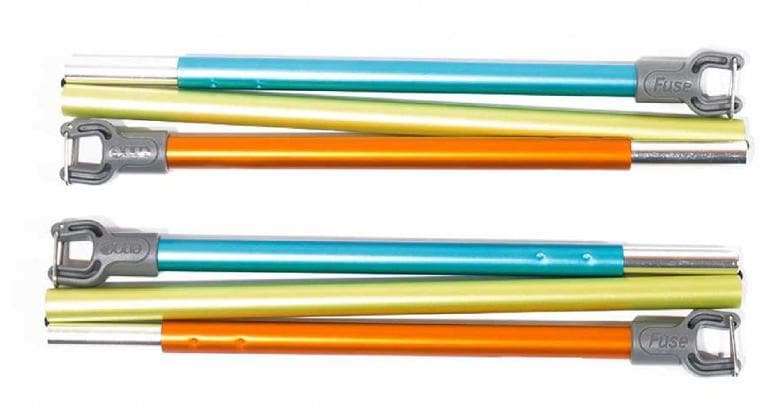 Close-up angle of lightweight tandem hammock poles made from DAC aluminum, part of a durable hammock system for camping.