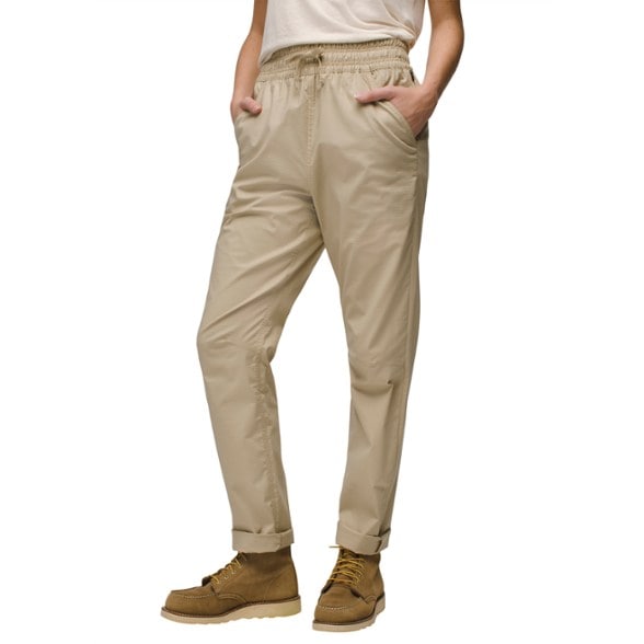 Side view of women's hiking pants showcasing adjustable waist and pockets.