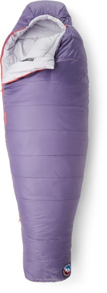 Big Agnes Anthracite 20 women's mummy sleeping bag shown in a camping setup.