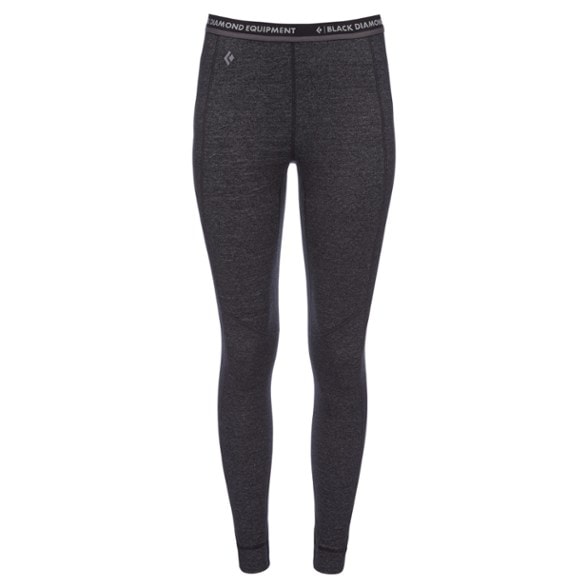 Black Diamond Women's Merino Base Layer Bottoms front view showing elastic waist and lightweight fabric.