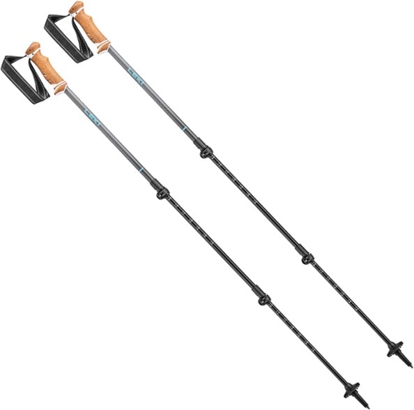 Lhasa Women's trekking poles in action on a mountain trail, showcasing their adjustable length and lightweight design.