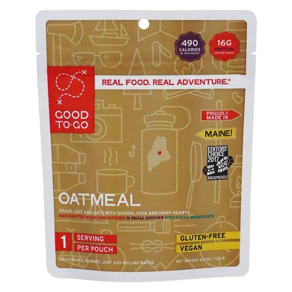 Close-up of GOOD TO-GO Adventure Oatmeal packaging, showcasing its vibrant colors and ingredients.