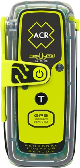 AquaGuard 400 personal locator beacon in use on a hiking trail.