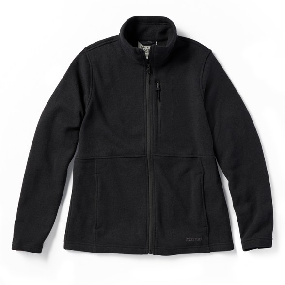 Marmot men's lightweight fleece jacket on a hiking trail, showcasing its comfort and utility.