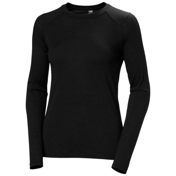 Helly Hansen Merino Wool Long Sleeve Base Layer front view, showcasing the lightweight design.