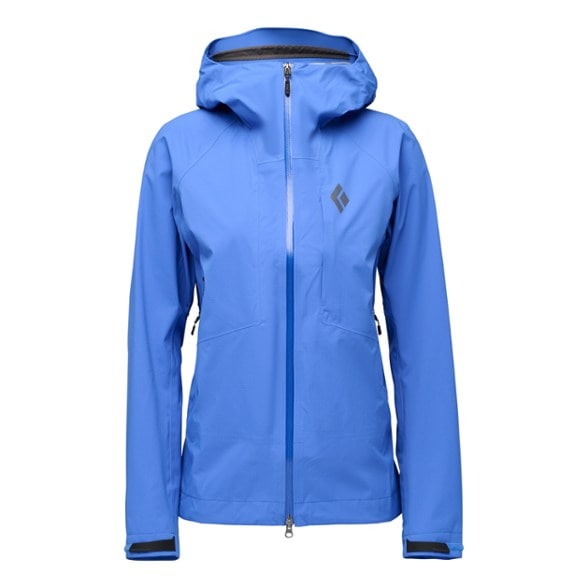 Black Diamond Women's Alpine Flex Mountain Shell Jacket from the front, showcasing its sleek design and adjustable hood.