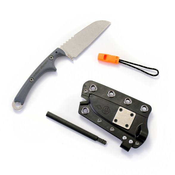 Versatile Adventure Kitchen Knife showcasing sheepsfoot blade and ferro rod.