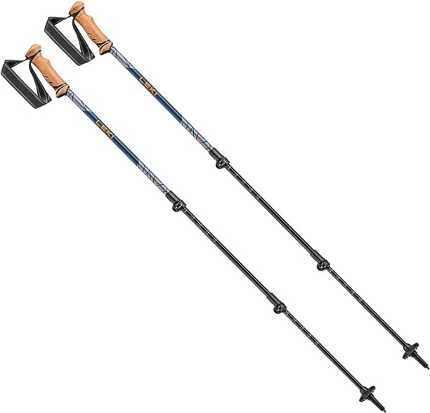 Leki Legacy Lite trekking poles showing ergonomic grips and adjustable features.